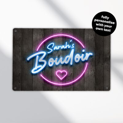 Personalised Boudoir Sign Neon Style Metal Wall Art Custom Bedroom Decoration Retro Design