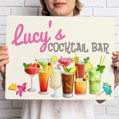 Personalised Cocktail Bar Sign Custom Metal Wall Art Home Bar Drinks Lounge Decoration