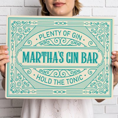 Personalised Gin Bar Sign: Retro Cocktail Wall Art, Home Bar Decor
