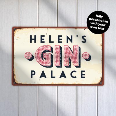 Personalised Gin Palace Metal Sign Custom Garden Bar Wall Art Outdoor Drinks Decoration Plaque