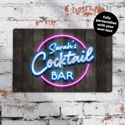 Personalised Neon Effect Bar Sign: Custom Cocktail Art, Man Cave Decor