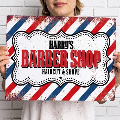 Personalised Barber Shop Metal Sign Rustic Retro Wall Art Custom Hairdresser Decor