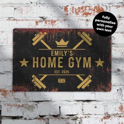 Personalised Home Gym Sign Vintage Retro Style Rustic Fitness Decor Workout Room Wall Art