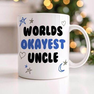 Worlds Okayest Uncle Mug Funny Coffee Cup Gift Idea for Uncle Birthday Fathers Day Present Humour Novelty Mug