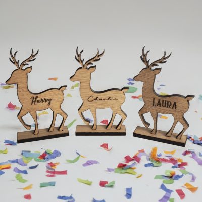 Personalised Christmas Place Cards for Family Dinner Table Reindeer Place Name Setting Decor