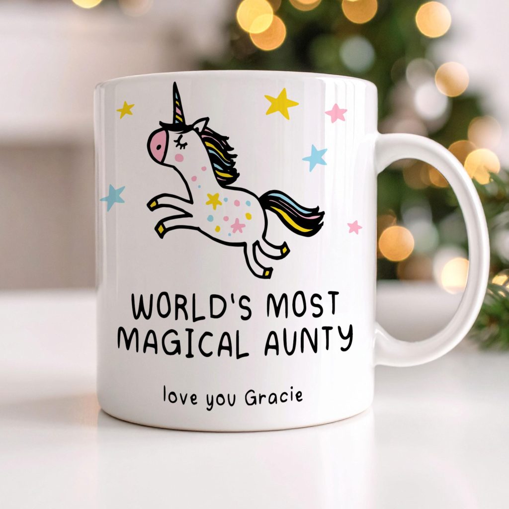 Personalised Aunt Unicorn Mug Funny Magical Auntie Coffee Cup Custom Cute Mythical Design