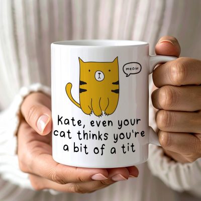 Personalised Funny Cat Cartoon Mug Rude Novelty Coffee Cup Custom Humour Design for Cat Lovers