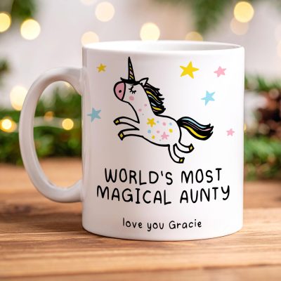 Personalised Aunt Unicorn Mug Funny Magical Auntie Coffee Cup Custom Cute Mythical Design